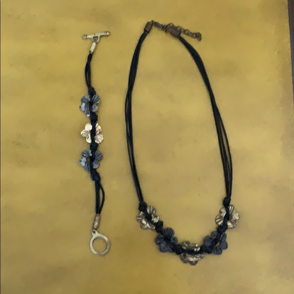 Leather necklace and bracelet set